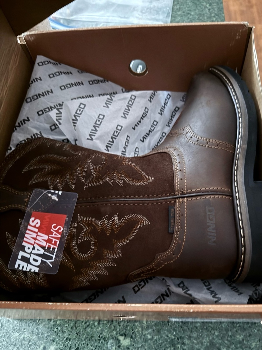 Amazon Men's Brown Western Safety Work Boots